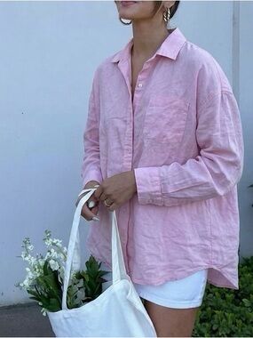 Light Pink Button-Up Linen Shirt